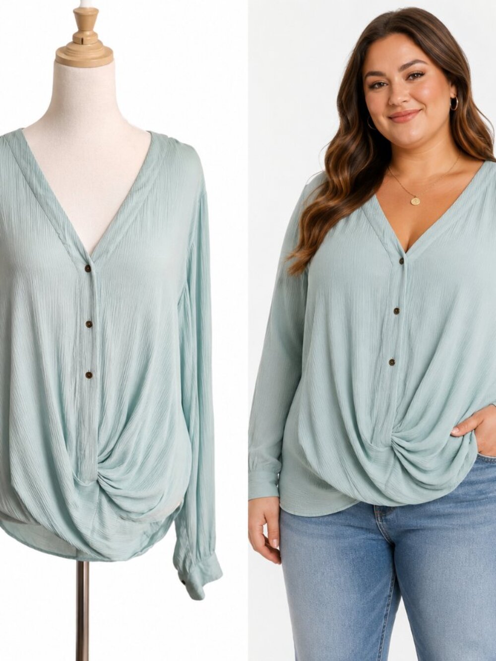 a.n.a Turquoise Draped Blouse Shirt Size XL Ethereal Fairycore Boho Coastal Chic